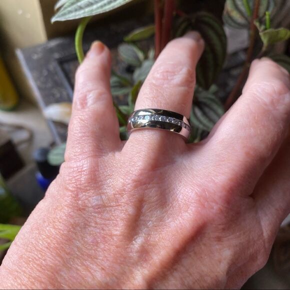 Stainless Steel Cz Eternity Wedding Engagement Band Unisex - Picture 5 of 9